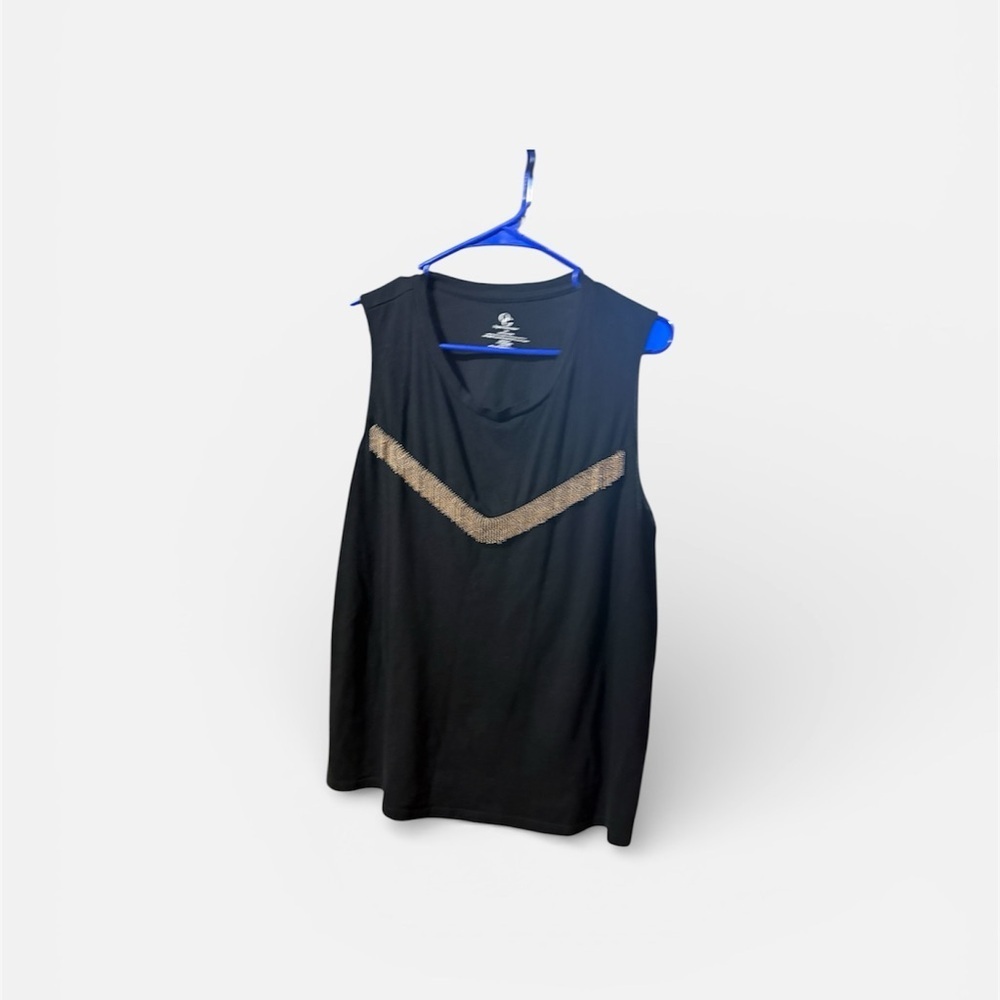 Chic Black Tank Top with Gold French Detailing - Picture 2 of 5